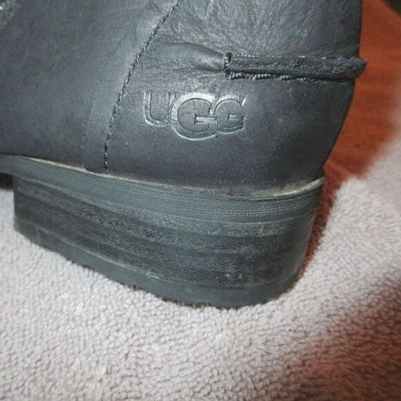 UGG Aureo II Suede Ankle Boots Size 7 Waterproof Side Zip Comfort Heel Black - Picture 9 of 11